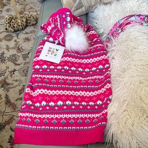Novartis Pets Pink Patterned Dog Sweater with Pom Pom